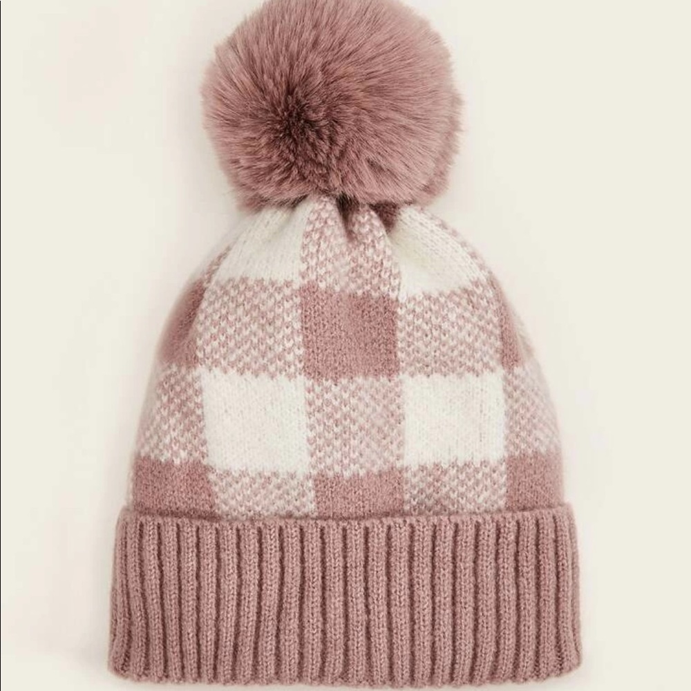 ❄️Check Pattern Pom-Beanie in Rose❄️